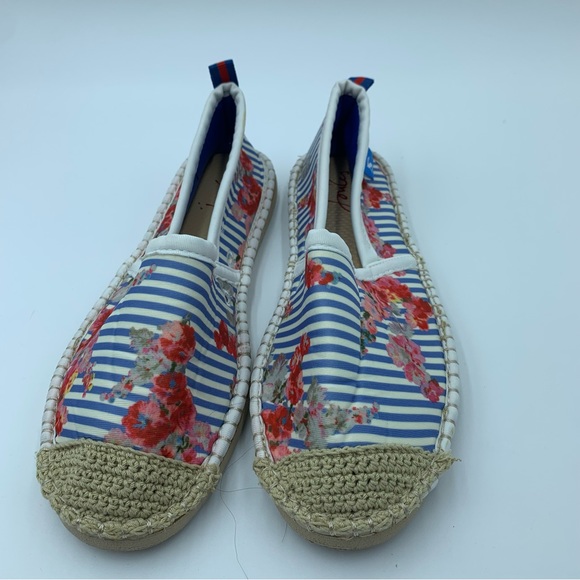 Joules Summer Espadrilles Blue White Stripe & Floral Stretch Crochet Motif UK 7 - Picture 9 of 14